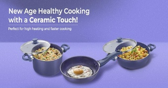 Ceramic Cookware Featuring Cooking Pans With Lids and a Frying Pan